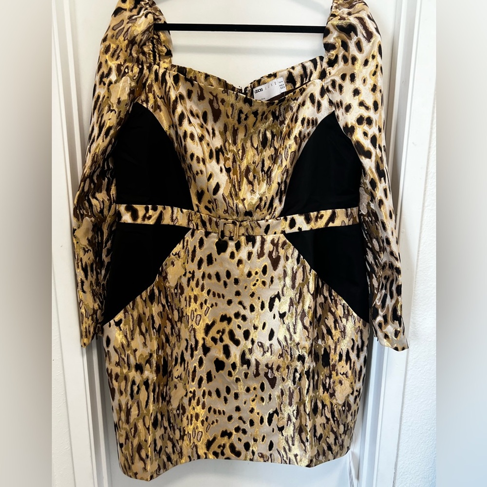 NWT ASOS LUXE Gold Leopard Print Cocktail Mini Dress
